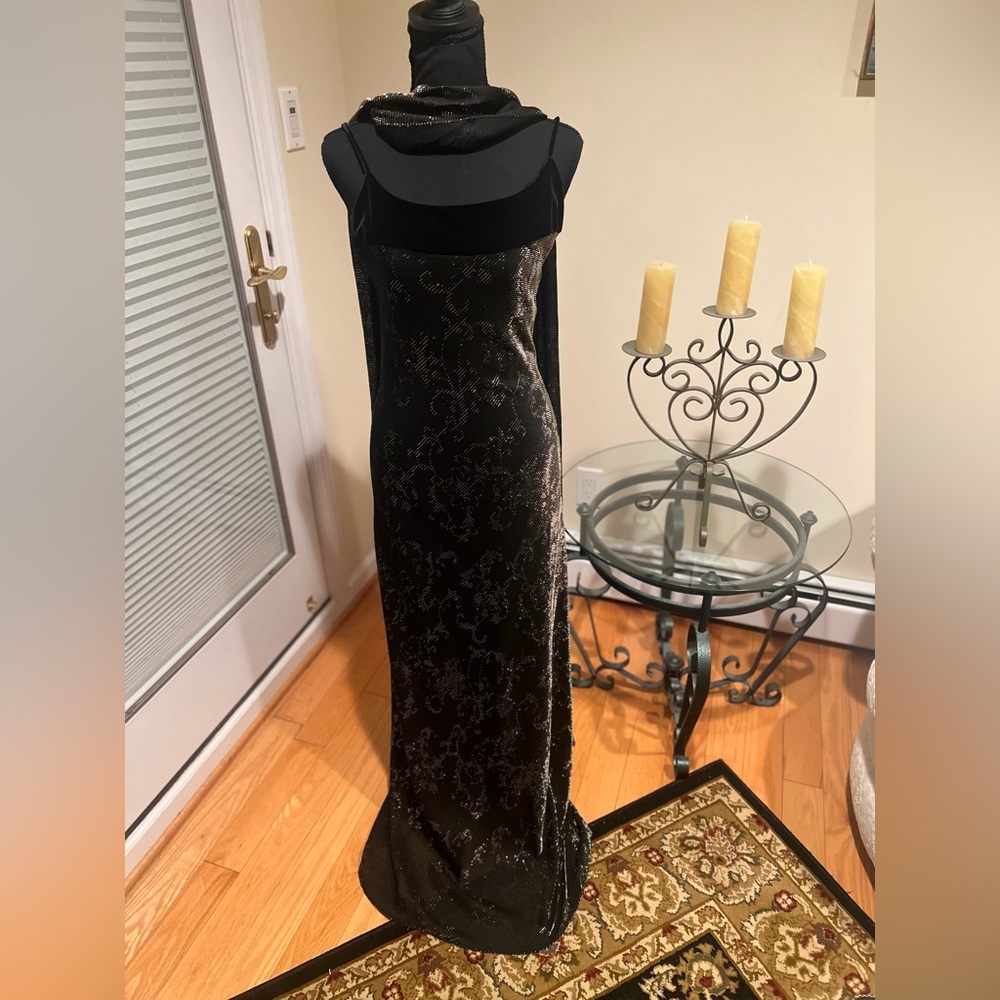 Cache lurex fancy black and gold special occasion dress with matching scarf